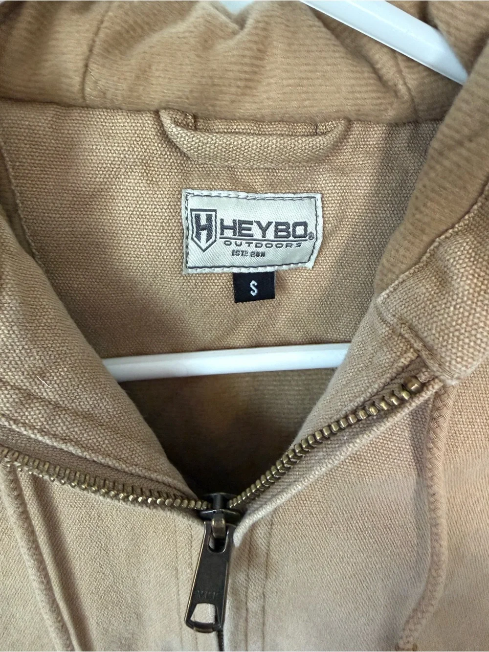 HEYBO Youth canvas Jacket Size Small 5/6 Hooded Tan